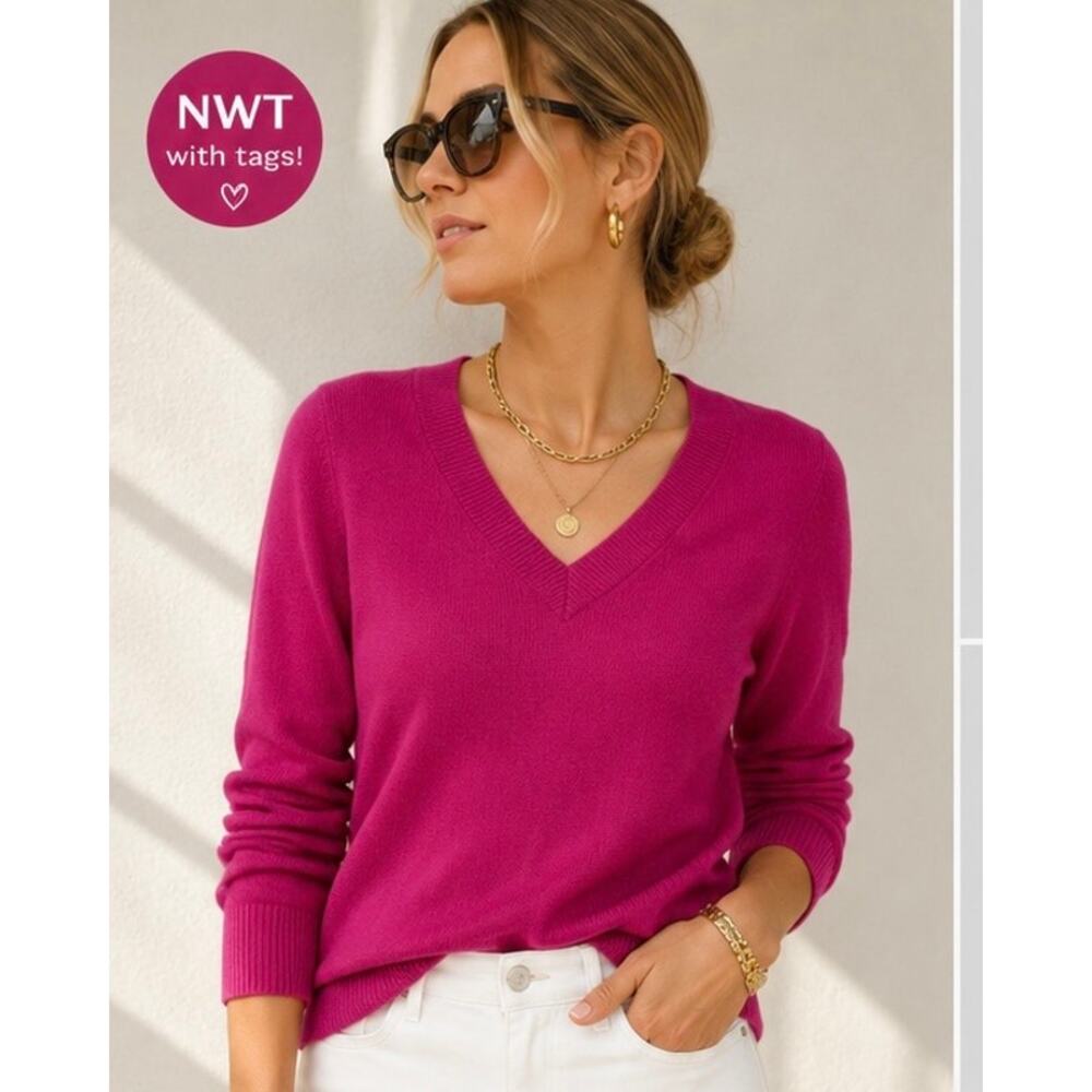 Caslon Cashmere Blend V Neck Sweater XL Bright Pink Lightweight Knit NWT